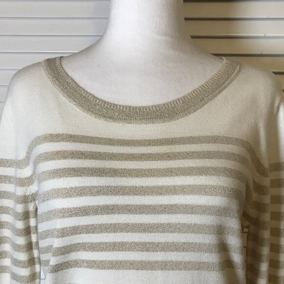 Worthington White Gold Striped Round Neck Long Sleeve Sweater L - Picture 5 of 6